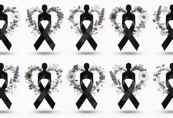 Black Ribbon Memorial Silhouette Floral Graphics