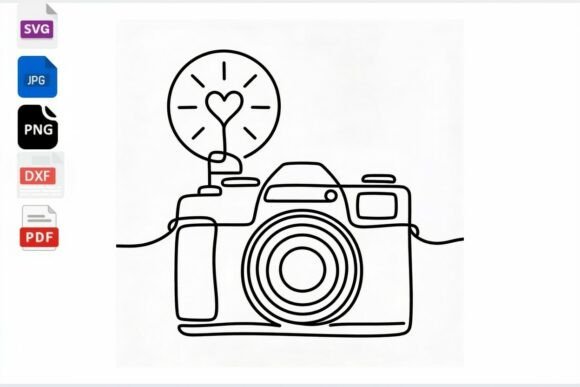 Continuous Line Camera Heart Flash SVG: Graphics & Crafts