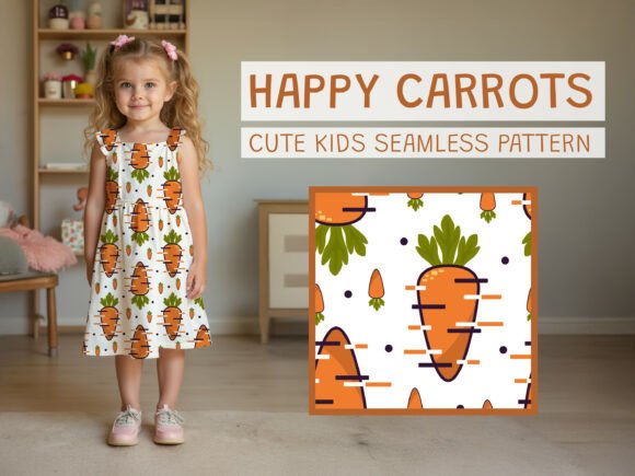 Cute Carrot Kids Seamless Pattern Graphics