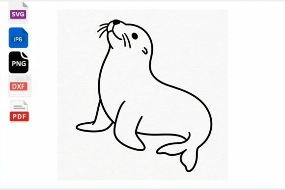 Cute Seal Line Art SVG PNG DXF PDF Files