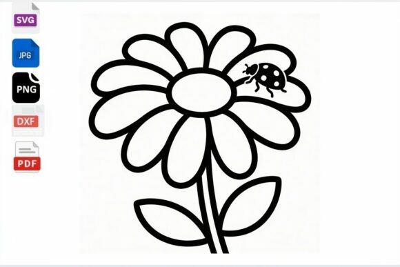 Daisy Flower Ladybug Outline SVG Clipart