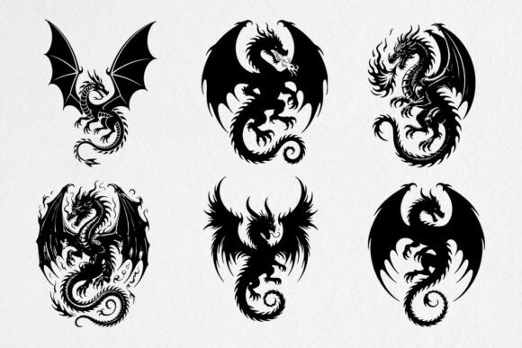 Dragon Silhouette SVG Bundle for Crafts and Graphics