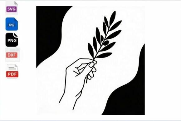 Hand Holding Olive Branch Line Art SVG for Graphics and Crafts