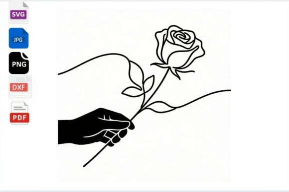 Hand Holding Rose Line Art SVG: Graphics for Crafts & Creative Projects