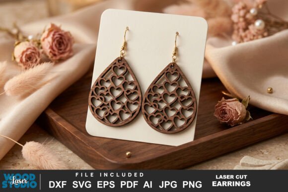 Heart Pattern Laser Cut Earrings SVG