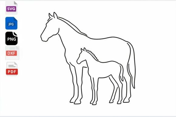 Horse and Foal Line Art SVG Digital
