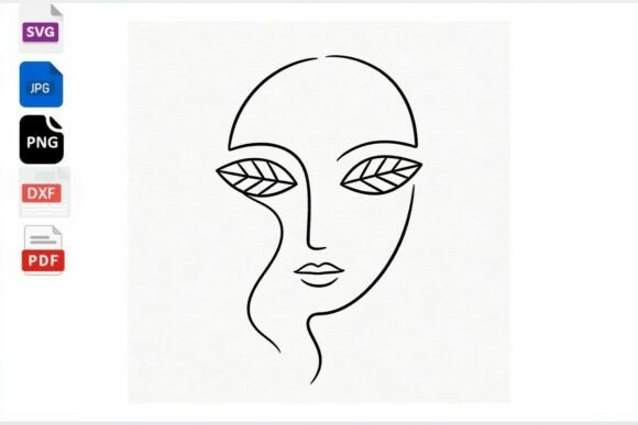 Line Art Face SVG Woman Leaf Eyes: Graphics and Crafts in One