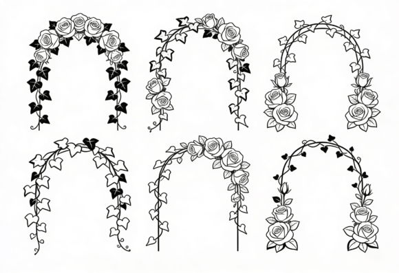 Rose Arch Clipart Black White Floral