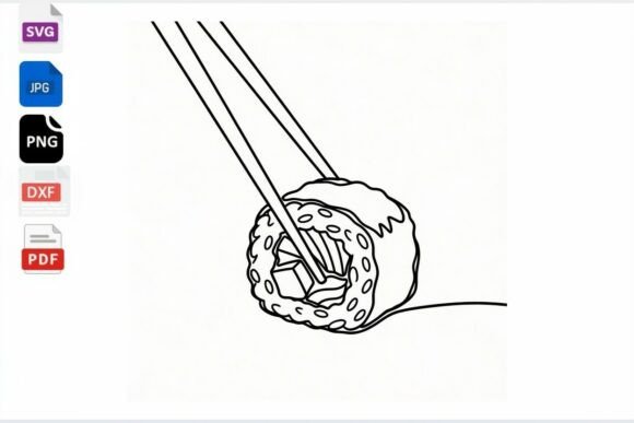 Sushi Roll with Chopsticks Line Art SVG