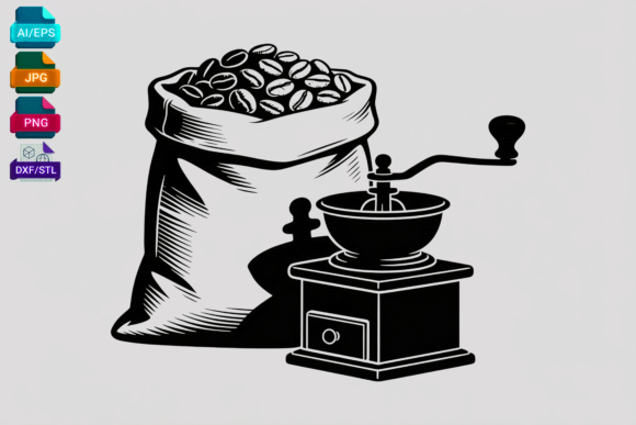 Vintage Coffee Grinder Beans SVG for Crafts and Graphics