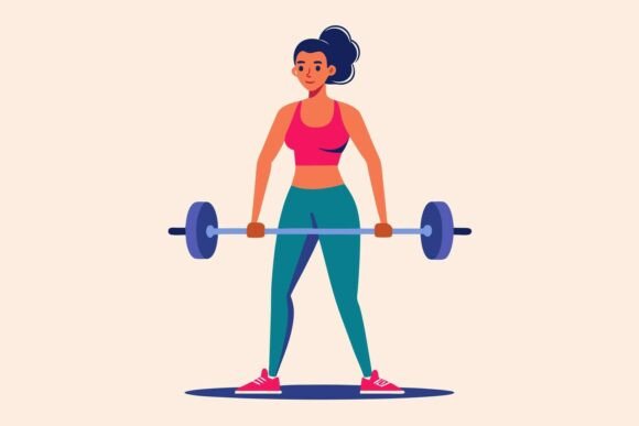 Woman Lifting Barbell Flat Design Graphics