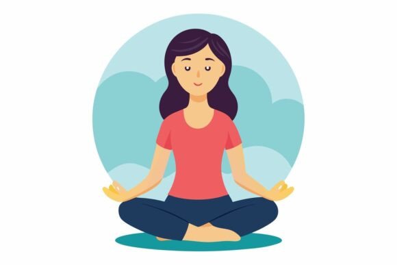 Woman Meditating Yoga Pose Flat Graphics Freebies